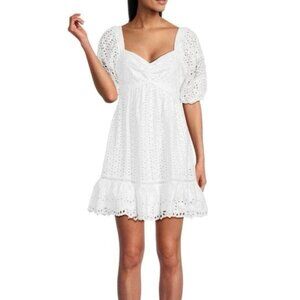 French Connection Womens Size 12 White Alissa Eyelet Embroidery Baby Doll Dress